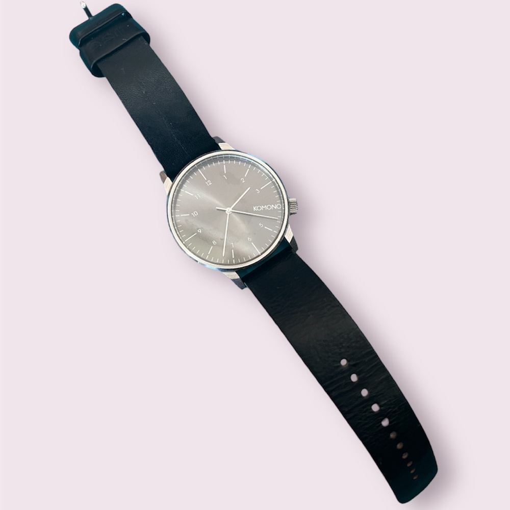 Komono Black Leather Stainless Steel Japanese Quartz Watch